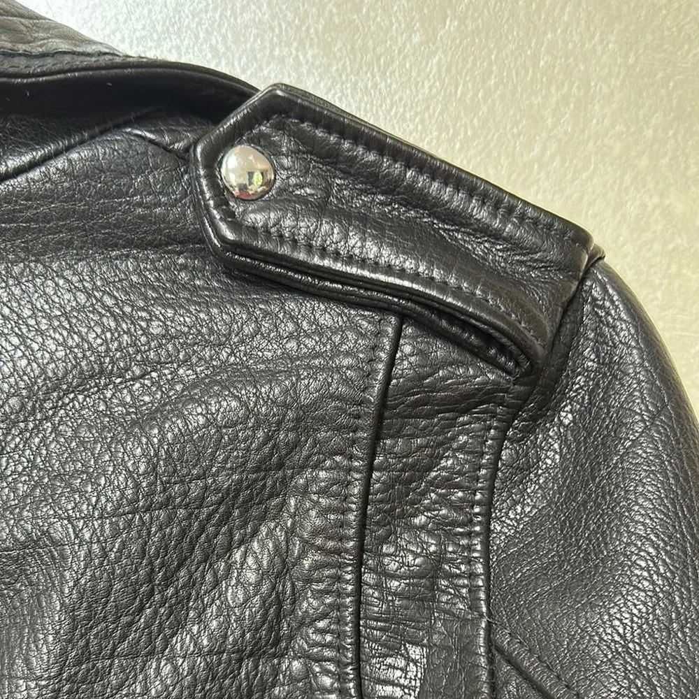 Allsaints Hadi Biker leather jacket sz 4 | black moto jacket EUC - Picture 13 of 16